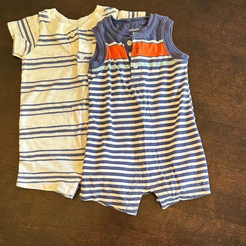 Carter's Blue and White Striped Baby Rompers